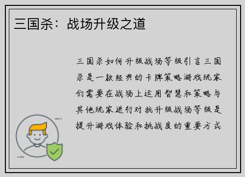 三国杀：战场升级之道